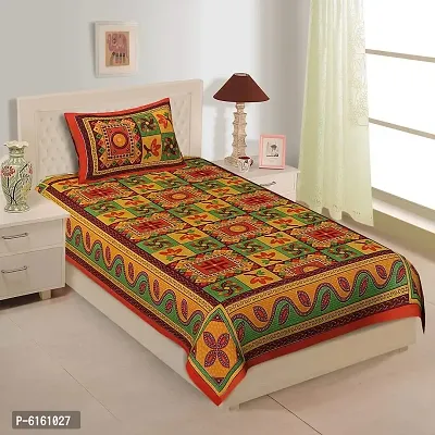 Cotton 144 TC Orange Jaipuri Printed Bedsheet With 1 Pillow Cover