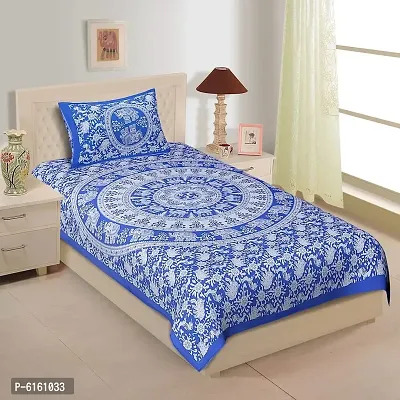 Cotton 144 TC Blue Jaipuri Printed Bedsheet With 1 Pillow Cover