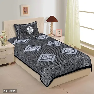 Cotton 144 TC Black Jaipuri Printed Bedsheet With 1 Pillow Cover-thumb0