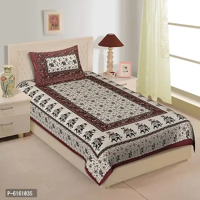 Cotton 144 TC Maroon Jaipuri Printed Bedsheet With 1 Pillow Cover