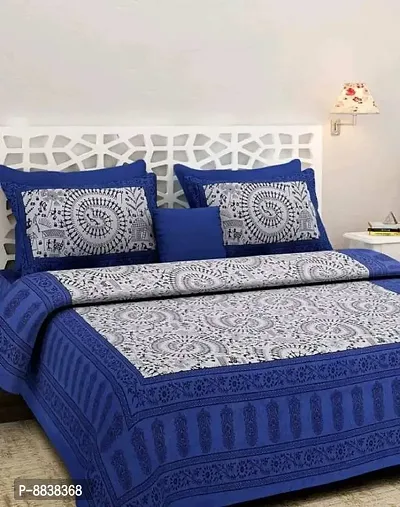 Comfortable Cotton Printed Double Bedsheet with Two Pillow Covers-thumb0