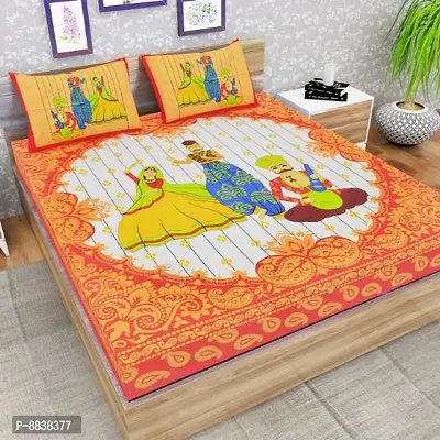 Comfortable Cotton Printed Double Bedsheet with Two Pillow Covers-thumb0