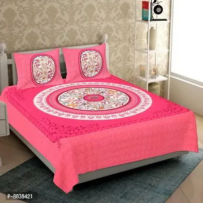 Comfortable Cotton Printed Double Bedsheet with Two Pillow Covers
