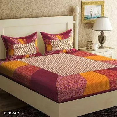 Comfortable Cotton Printed Double Bedsheet with Two Pillow Covers