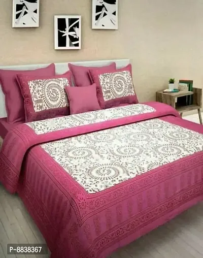 Comfortable Cotton Printed Double Bedsheet with Two Pillow Covers-thumb0