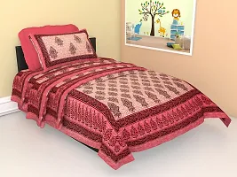 Monik Handicrafts Comfort Rajasthani Jaipuri Traditional Sanganeri Print 144 TC 100% Cotton Single Bedsheet with 1 Pillow Covers-thumb1