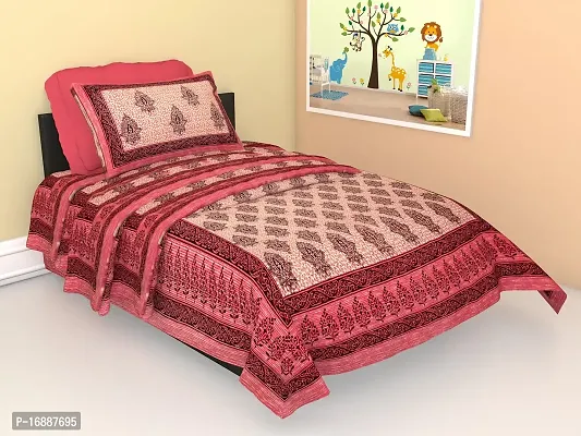 Monik Handicrafts Comfort Rajasthani Jaipuri Traditional Sanganeri Print 144 TC 100% Cotton Single Bedsheet with 1 Pillow Covers-thumb2