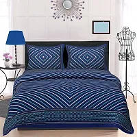 Monik Handicrafts Cotton Rajasthani King Size Double Bedsheet with 2 Pillow Cover (Blue)-thumb2