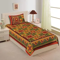 Monik Handicrafts Cotton Rajasthani Single Bedsheet with 1 Pillow Cover - Multicolor-thumb1