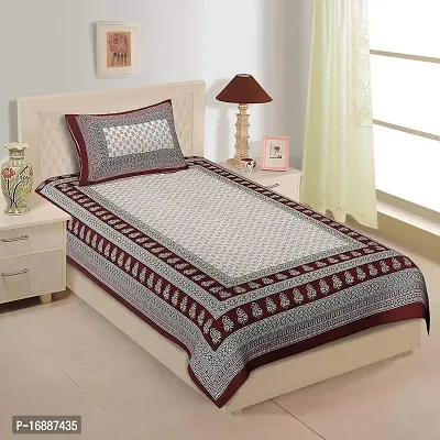 MONIK HANDICRAFTS 100% Cotton Rajasthani Jaipuri Traditional Single Bed Sheet with One Pillow Cover- Maroon