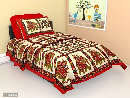 Monik Handicrafts Comfort Rajasthani Jaipuri Traditional Sanganeri Print 144 TC 100% Cotton Single Bedsheet with 1 Pillow Covers-thumb0