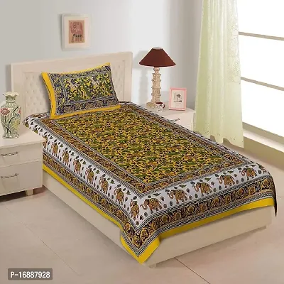 Monik Handicrafts Comfort Rajasthani Jaipuri Traditional Sanganeri Print 144 TC 100% Cotton Single Bedsheet with 1 Pillow Covers-thumb0