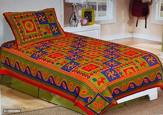 Monik Handicrafts Cotton Printed 144 TC Single Bed Sheet(Size-90 inch x 60 inch) with Pillow Cover(Size-18 inch X 28 inch)-thumb0