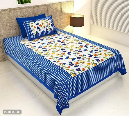 Monik Handicrafts Comfort Rajasthani Jaipuri Traditional Print 144 TC 100% Cotton Single Bedsheet with 1 Pillow Cover