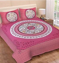 Monik Handicrafts 100% Cotton Rajasthani Jaipuri sanganeri Traditional King Size Double Bed Sheet with 2 Pillow Covers (Pink)-thumb1