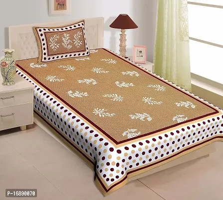 Monik Handicrafts Cotton Comfort Rajasthani Jaipuri Traditional Single Bed Sheet with One Pillow Cover, Paisley - (Cream_182)