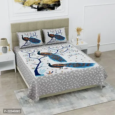 Comfortable Cotton Printed Double Bedsheet with Two Pillow Covers