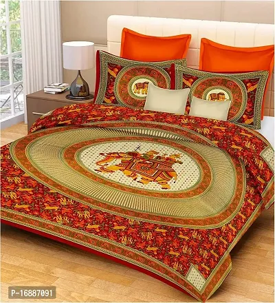 Monik Handicrafts Cotton 144 TC Bedsheet (Orange_Standard)-thumb4