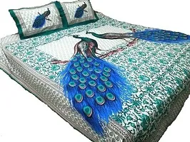 JR Print Oxy Peacock Print King Size Bedsheet 100% Cotton Green-thumb1