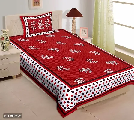 Monik Handicrafts Single Bedsheet with 1 Pillow Cover Polka Dots (Red-181)