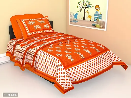 Monik Handicrafts Pure Cotton 144 TC Single Size Bed Sheet with 1 Pillow Cover - Bedsheet for Single Bed | Comfort and Style for Your Single Bed (White Orange-101, Cotton)