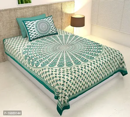 Monik Handicrafts Comfort Rajasthani Jaipuri Traditional Sanganeri Print 144 TC 100% Cotton Single Bedsheet with 1 Pillow Covers