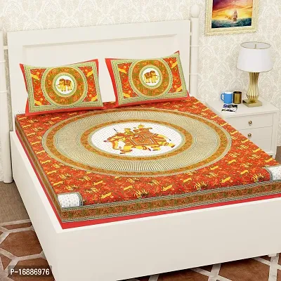 Monik Handicrafts 144 TC 100% Cotton Rajasthani Jaipuri Double Bedsheet with 2 Pillow Covers (Red)