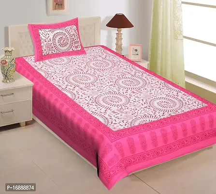 Monik Handicrafts Cotton Printed 144 TC Single Bed Sheet(Size-90 inch x 60 inch) with Pillow Cover(Size-18 inch X 28 inch)