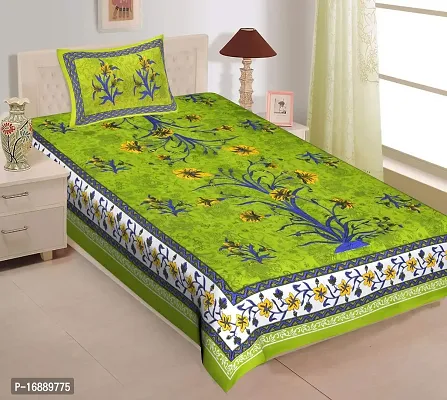 Monik Handicrafts Comfort Rajasthani Jaipuri Traditional Sanganeri Print 144 TC 100% Cotton Single Bedsheet with One Pillow Covers