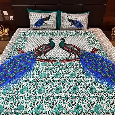 Monik Handicrafts Double Bedsheet Pure Cotton Sanganeri Rajasthani/Jaipuri Printed with Free 2 Pillow Covers,Size-(90 x 90 Inch) |Multicolor-thumb2