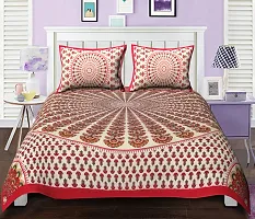 Monik Handicrafts Floral Rajasthani Jaipuri Traditional Cotton Double Bedsheet with 2 Pillow Covers-thumb1