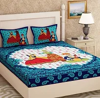 Monik Handicrafts Cotton 144 TC Bedsheet (Blue_Standard)-thumb4