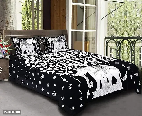 Monik Handicrafts Cotton 200 TC Bedsheet (Black  white_King)-thumb5