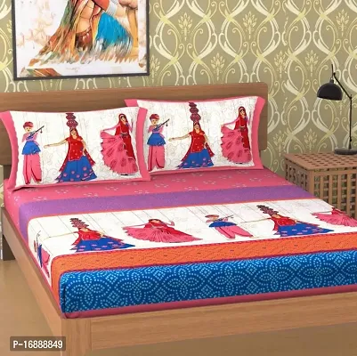 Monik Handicrafts Cotton 144 TC Bedsheet (Pink_Standard)