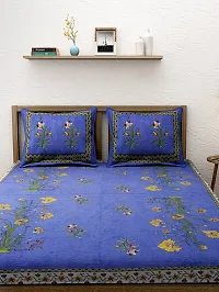 Monik Handicrafts 100% Cotton Rajasthani Jaipuri sanganeri Traditional King Size Double Bed Sheet with 2 Pillow Covers (Blue)-thumb1