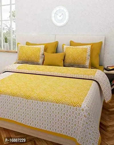 Monik Handicrafts Cotton Rajasthani Free Size Double Bedsheet with 2 Pillow Cover (Yellow)