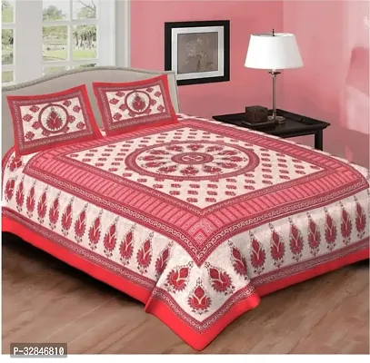 Comfortable Cotton Printed Double Bedsheet with Two Pillow Covers