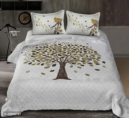 Comfortable Cotton Printed Double Bedsheet with Two Pillow Covers