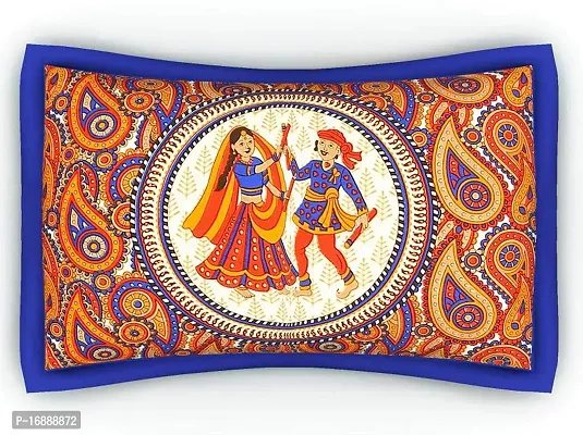 Monik Handicrafts Cotton Comfort Rajasthani Jaipuri Traditional King Size 1 Double Bedsheet with 2 Pillow Covers Dandiya Print (Blue)-thumb4