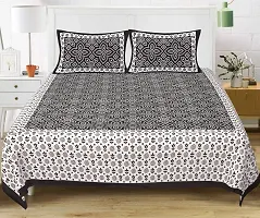 Monik Handicrafts 100% Cotton Rajasthani Jaipuri sanganeri Traditional King Size Double Bed Sheet with 2 Pillow Covers (Black)-thumb1