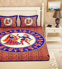 Monik Handicrafts Cotton Comfort Rajasthani Jaipuri Traditional King Size 1 Double Bedsheet with 2 Pillow Covers Dandiya Print (Blue)-thumb1