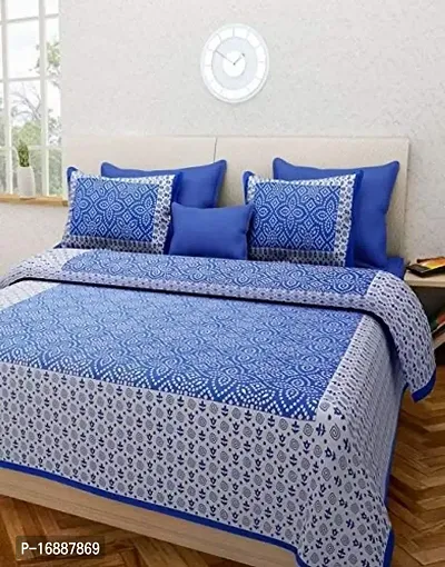 Monik Handicrafts Cotton Rajasthani Free Size Double Bedsheet with 2 Pillow Cover (Blue)