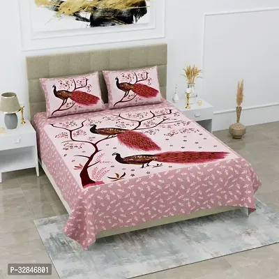 Comfortable Cotton Printed Double Bedsheet with Two Pillow Covers