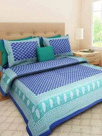 Monik Handicrafts 100% Cotton Rajasthani Jaipuri sanganeri Traditional King Size Double Bed Sheet with 2 Pillow Covers (Blue)-thumb2