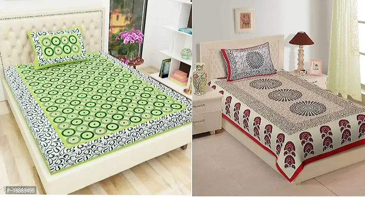 Monik Handicrafts Rajasthani Jaipuri Traditional 100% Cotton 2 Single Bedsheet with 2 Pillow Cover- Combo Pack of 2