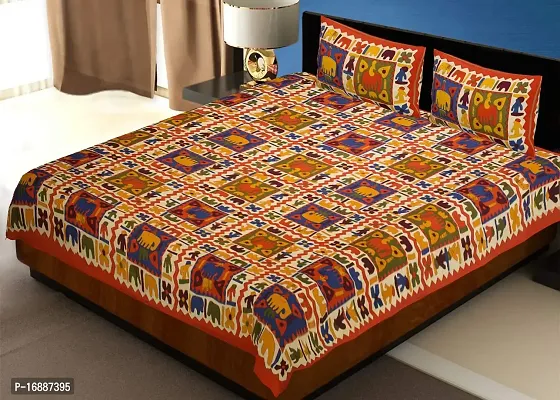 Monik Handicrafts Cotton 144 TC Bedsheet (Orange_King)-thumb0