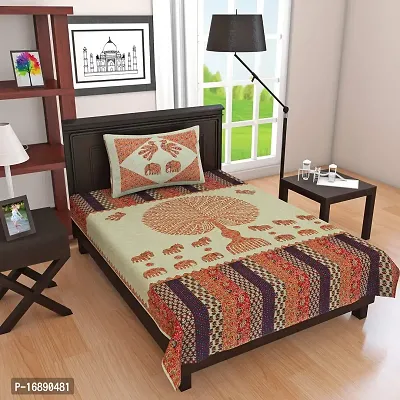 Monik Handicrafts Comfort Jaipuri Traditional Sanganeri Print 144 TC 100% Cotton Single Bedsheet with 1 Pillow Cover