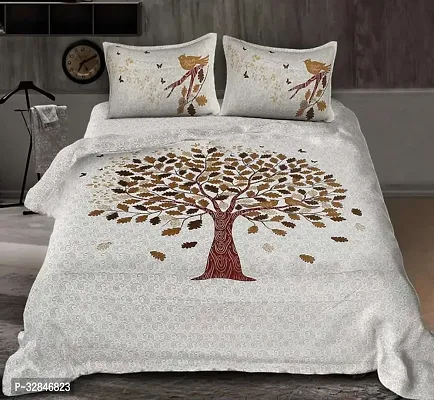 Comfortable Cotton Printed Double Bedsheet with Two Pillow Covers