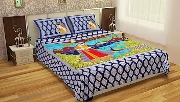 Shop Jaipuri Rajasthani Printed Cotton Floral King Size Double Bedsheets Wih 2 Pillow Cover-thumb1