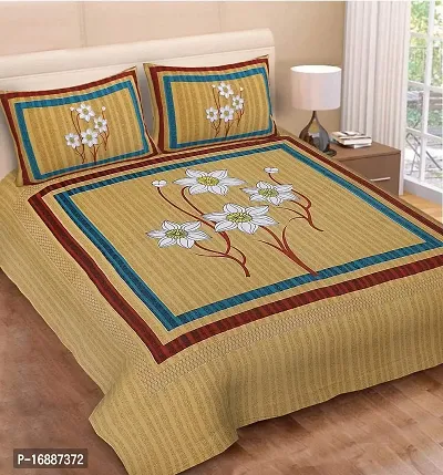 Monik Handicrafts 100% Cotton Rajasthani Jaipuri sanganeri Traditional King Size Double Bed Sheet with 2 Pillow Covers (Yellow)